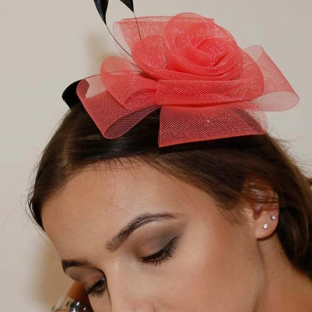 Ruby Rocks Norita Fascinator - Coral - Image 3