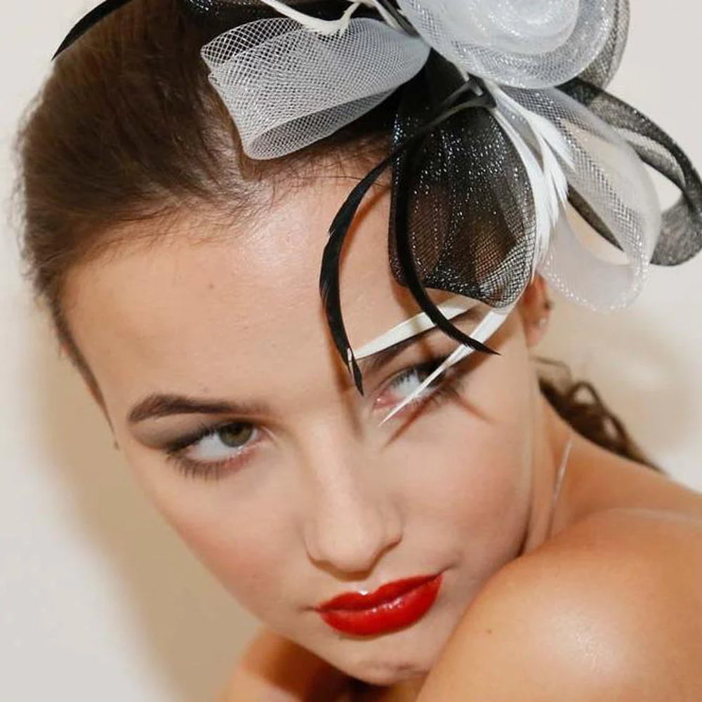 Ruby Rocks Sancha Fascinator - Black/White - Image 4