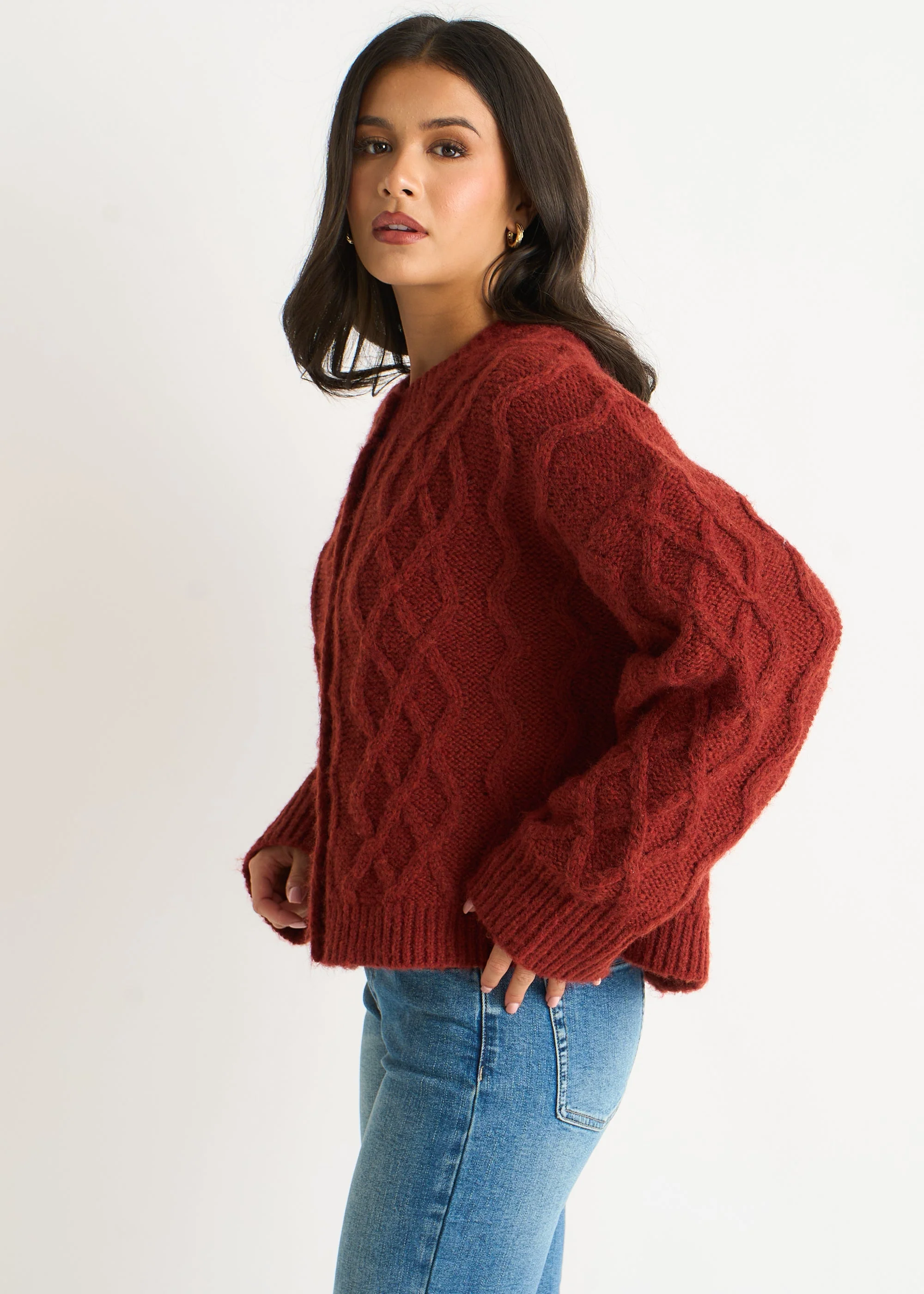 Rust Cable Knit Cardigan - Image 3