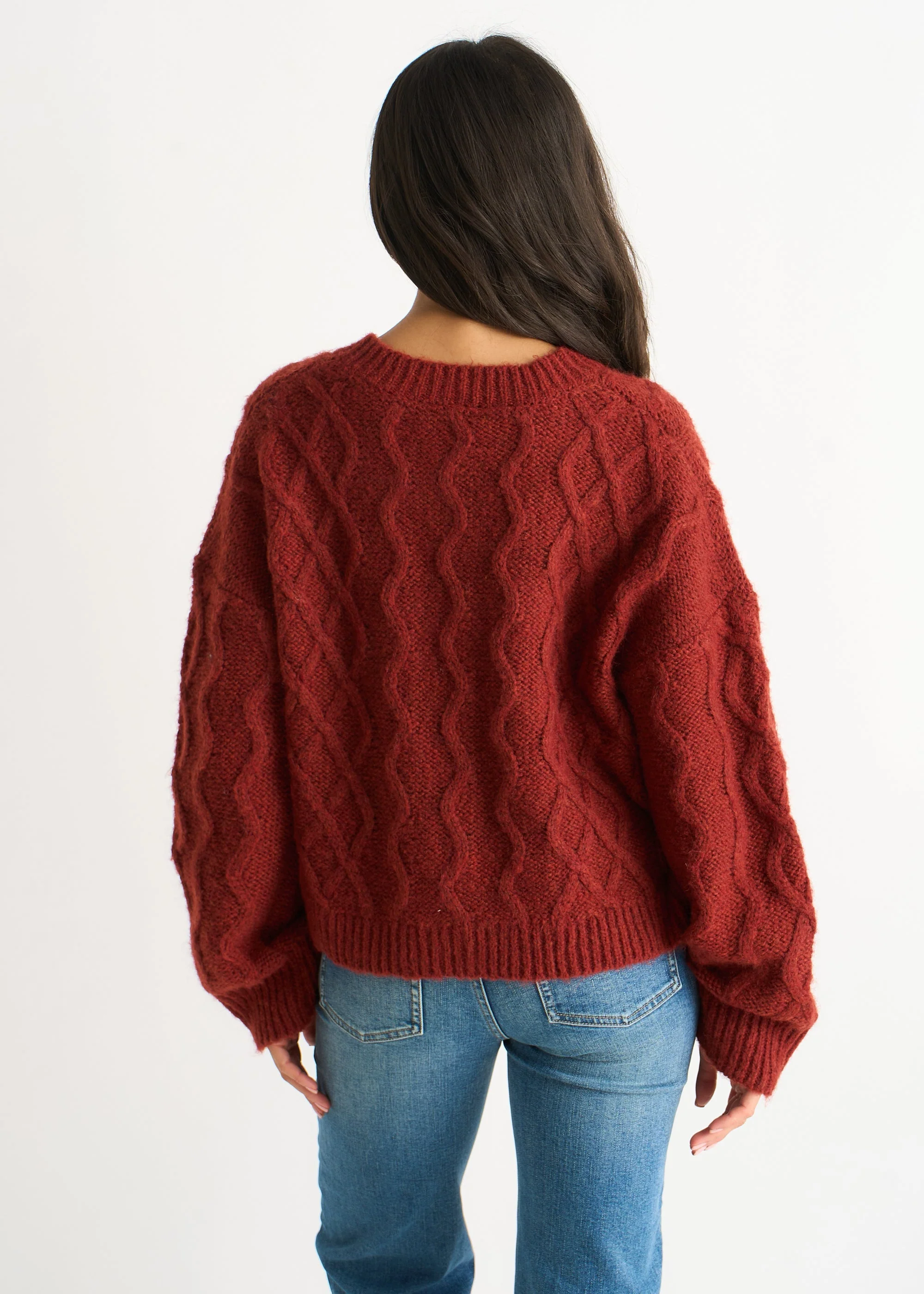 Rust Cable Knit Cardigan - Image 4