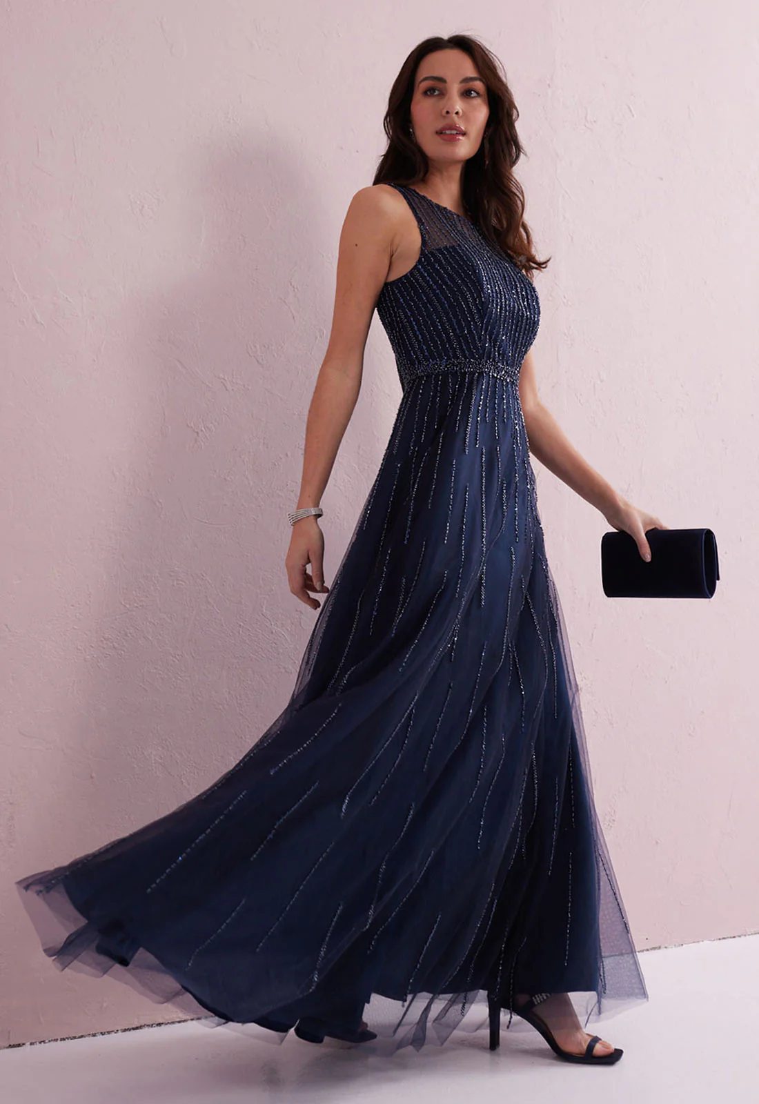 Samantha Jane Navy Angel Embellished Gown - Image 4