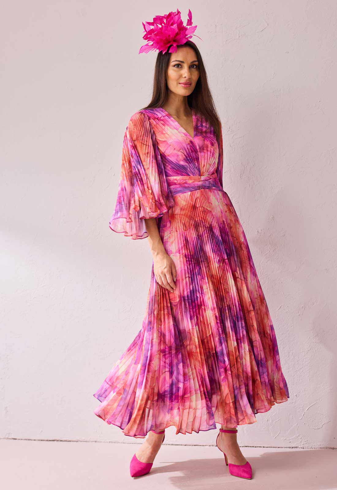 Samantha Jane Pink Alice Pleated Midi Dress - Image 2