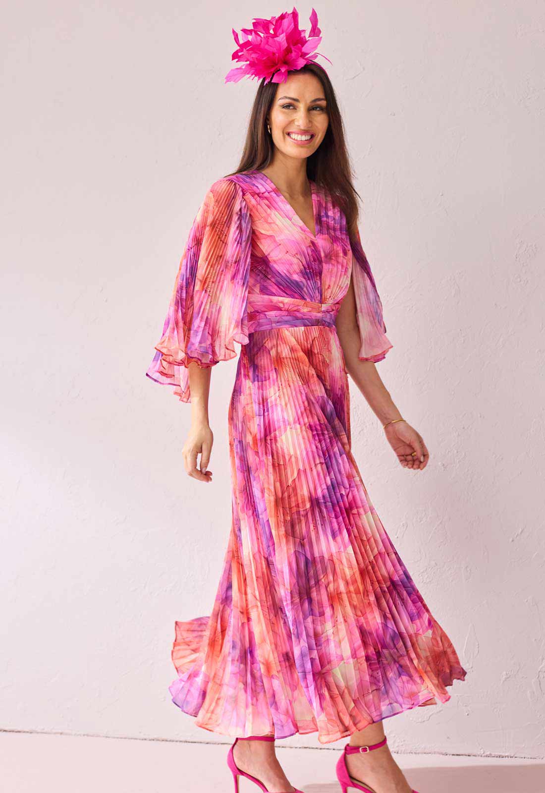 Samantha Jane Pink Alice Pleated Midi Dress - Image 3