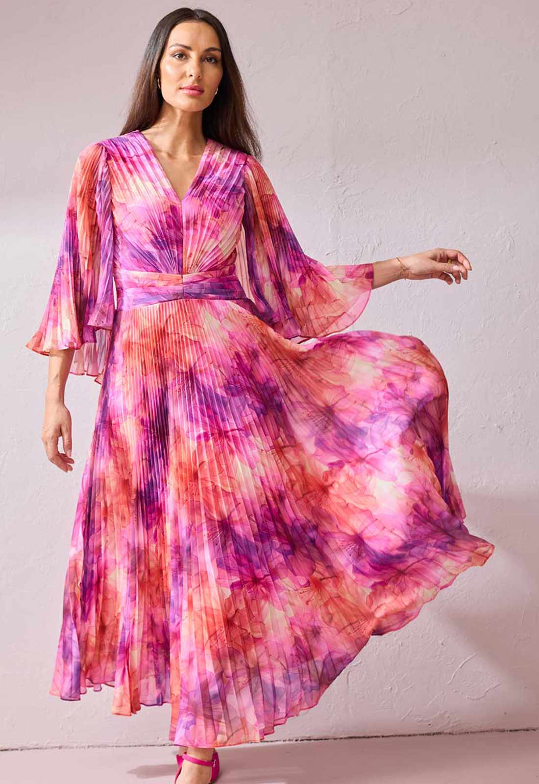 Samantha Jane Pink Alice Pleated Midi Dress - Image 4