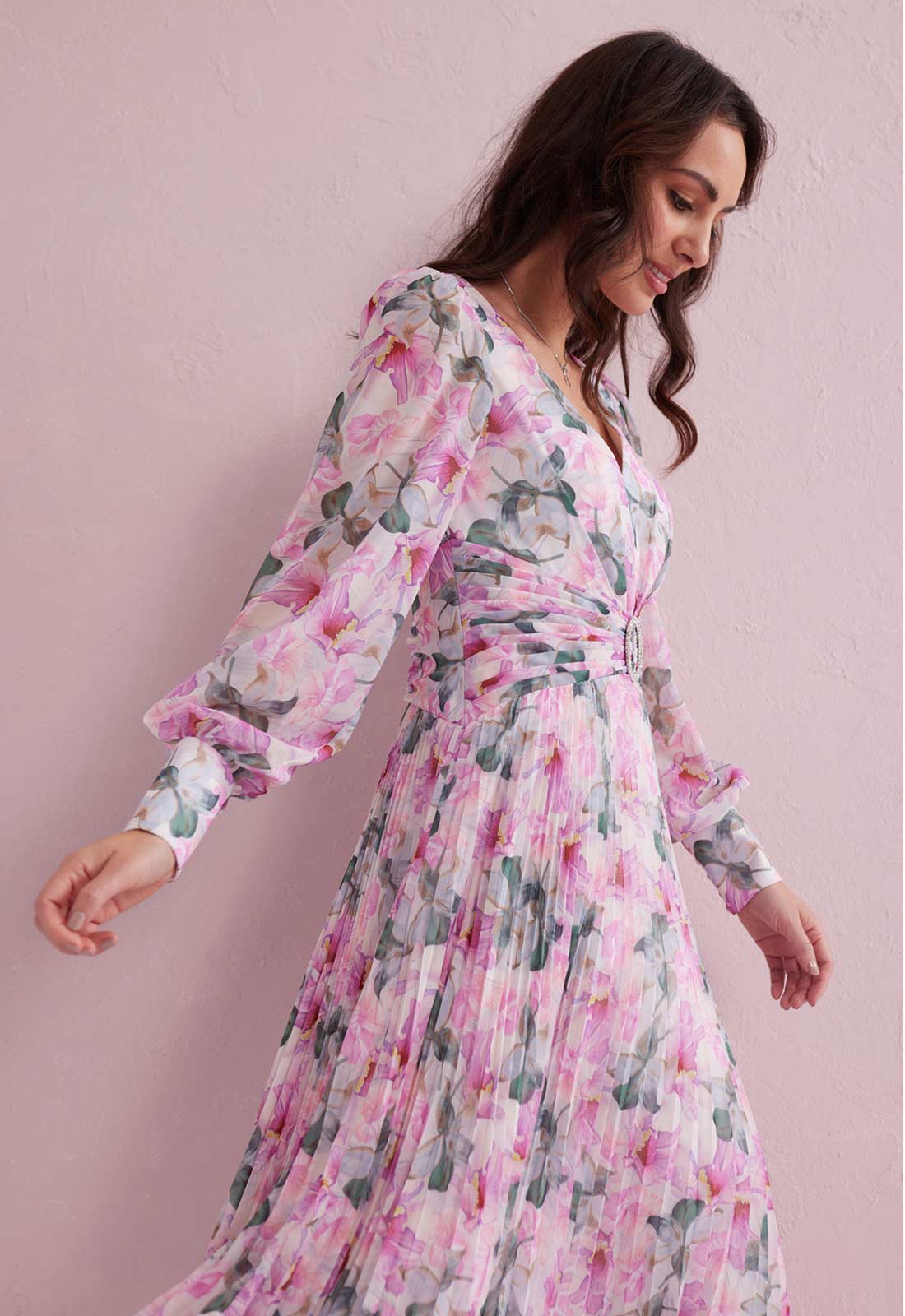 Samantha Jane Pink Serene Floral Print Dress - Image 3