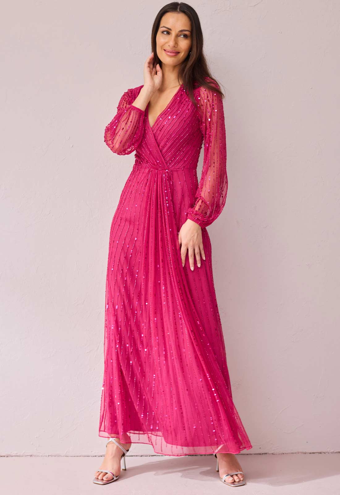 Samantha Jane Raspberry Annie Shimmer Dress - Image 4
