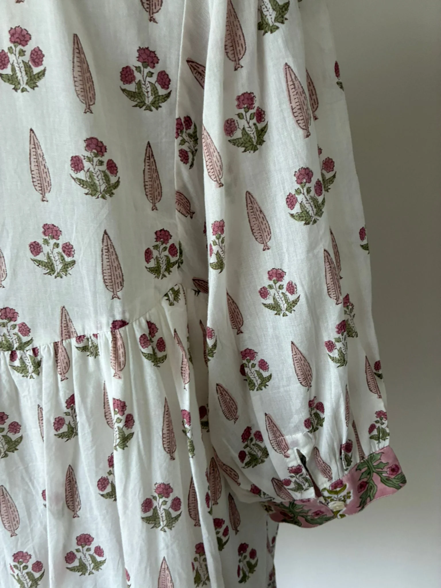 Soul Of Sita Bella Cream And Pink Wood Block Printed Cotton Voile Dress - Image 6