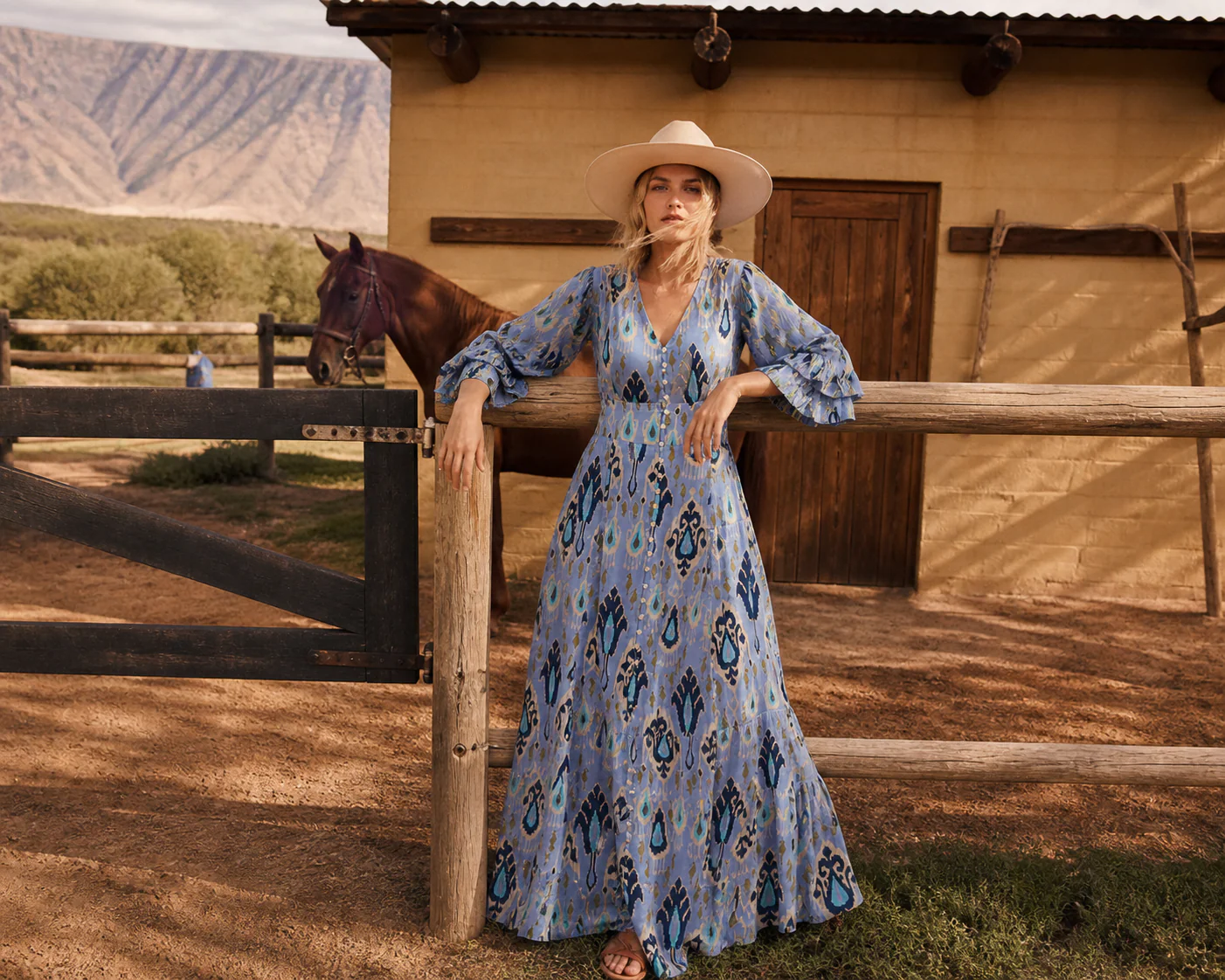 Soul Of Sita Blue Aztec Print Satin Button Through Maxi Dress - Image 3