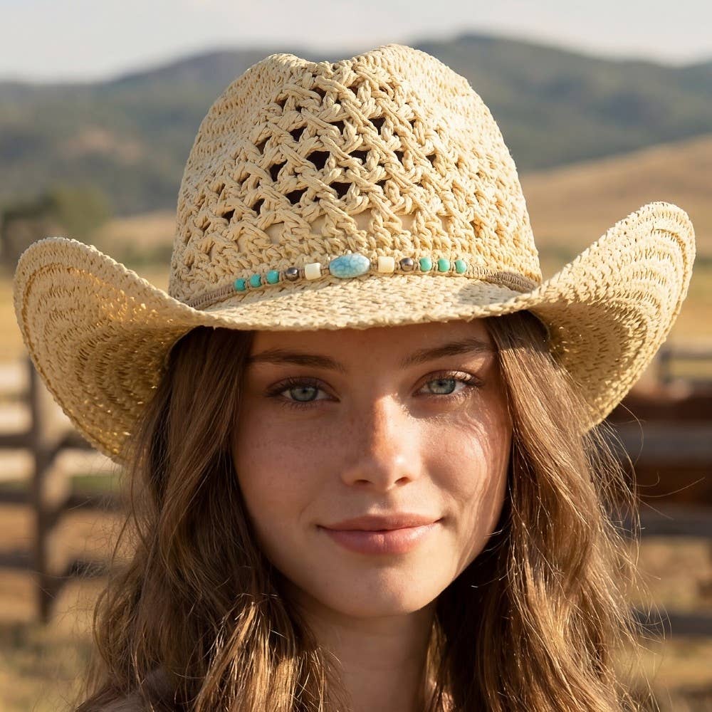 Soul Of Sita Braided Beads Straw Cowboy Hat: Ka - Image 2