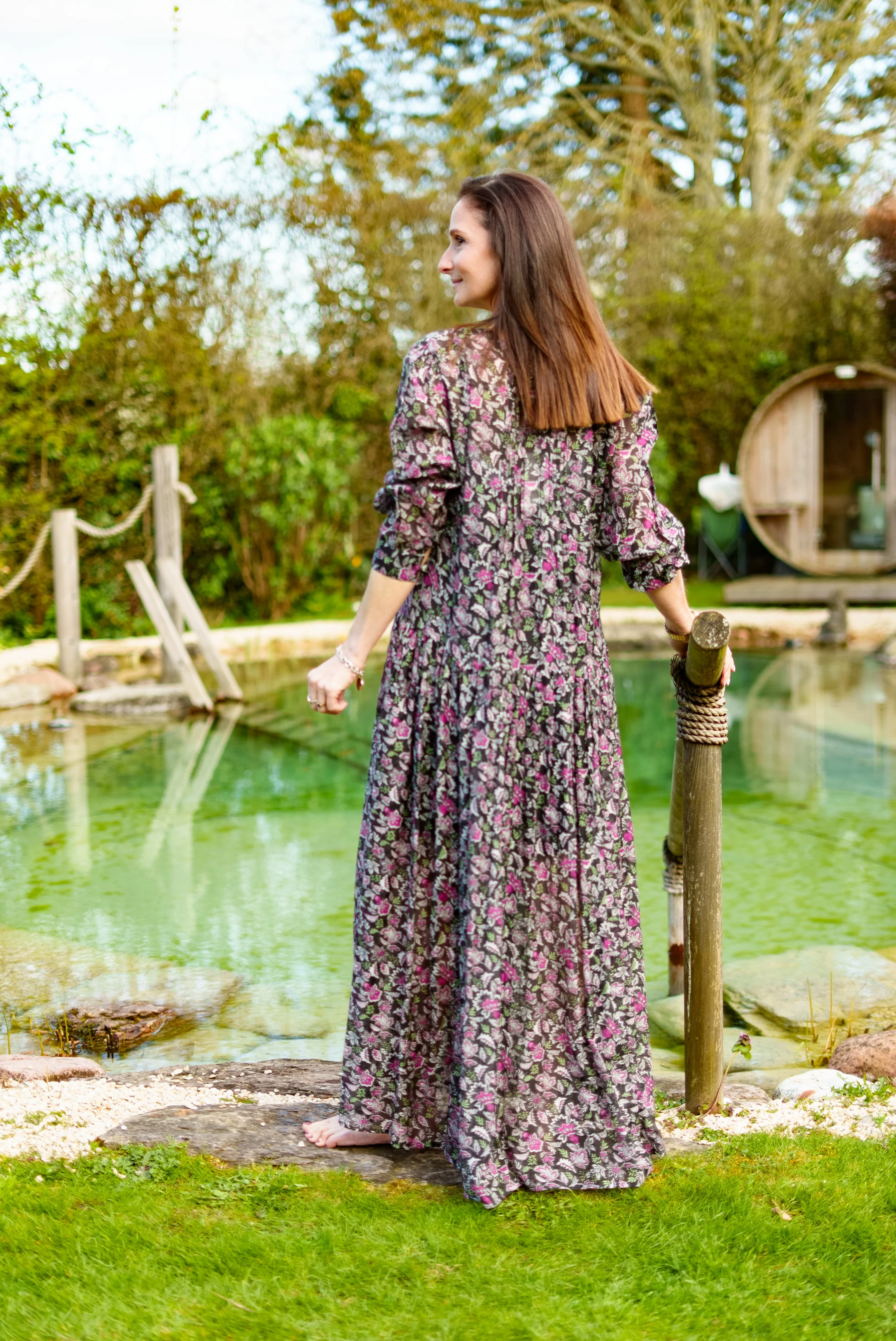 Soul Of Sita Inky Black Cotton / Silk Maxi Dress In Beautiful Floral Print With Separate Cotton Vest Under Garment. Side Pockets. - Image 11