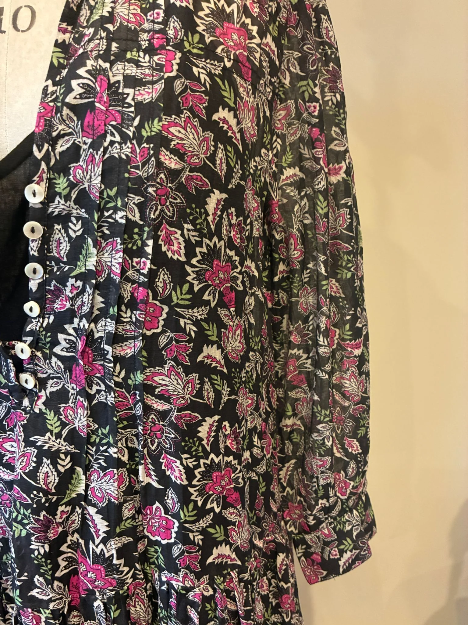 Soul Of Sita Inky Black Cotton / Silk Maxi Dress In Beautiful Floral Print With Separate Cotton Vest Under Garment. Side Pockets. - Image 3