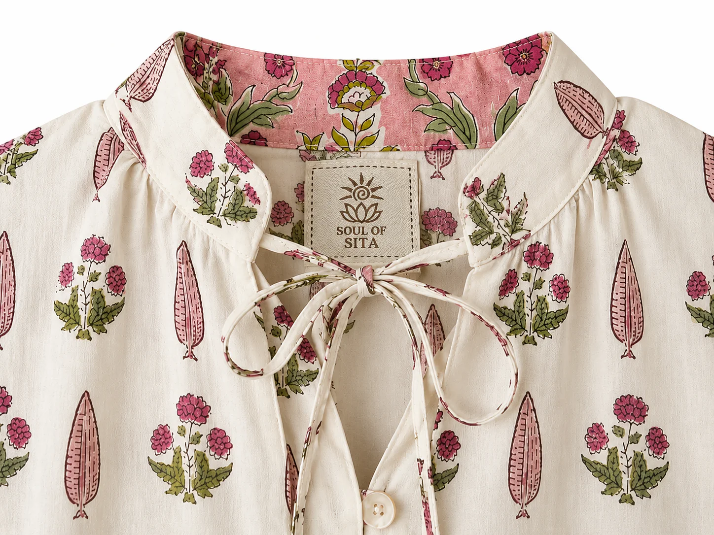 Soul Of Sita Lalita Cream Woodblock Print Maxi Dress 100% Cotton, Side Pockets And Border - Image 15