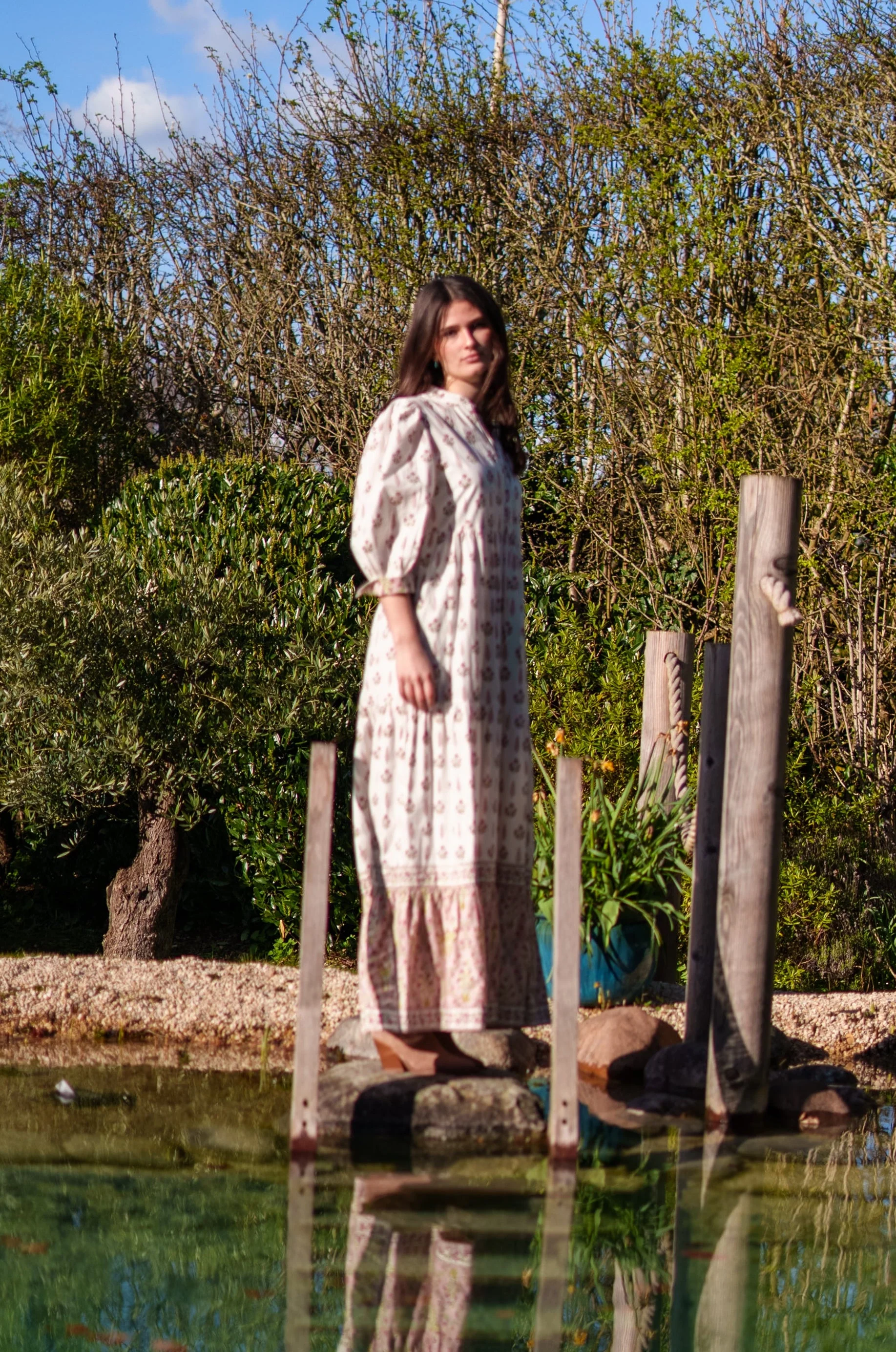 Soul Of Sita Lalita Cream Woodblock Print Maxi Dress 100% Cotton, Side Pockets And Border - Image 4