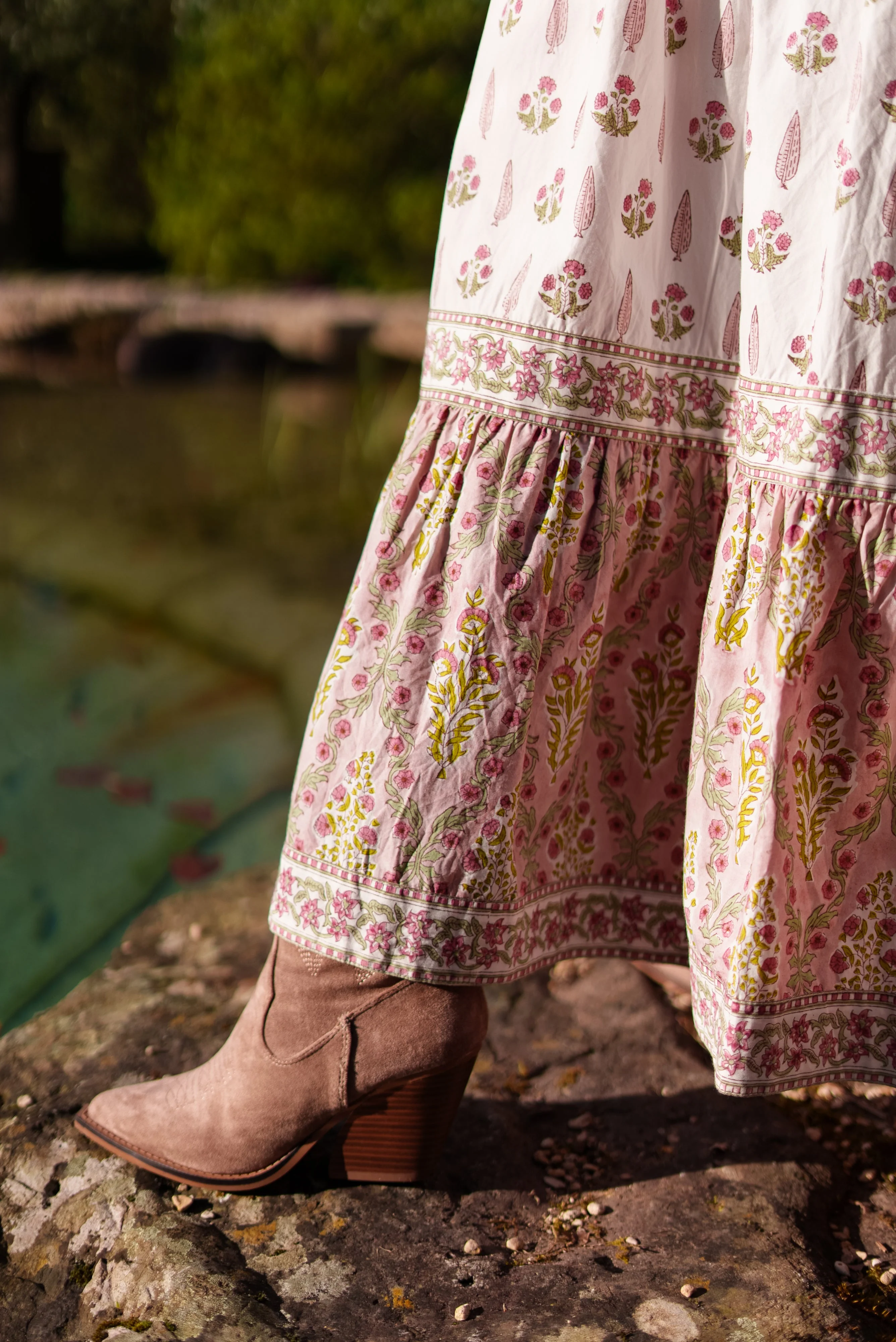 Soul Of Sita Lalita Cream Woodblock Print Maxi Dress 100% Cotton, Side Pockets And Border - Image 5