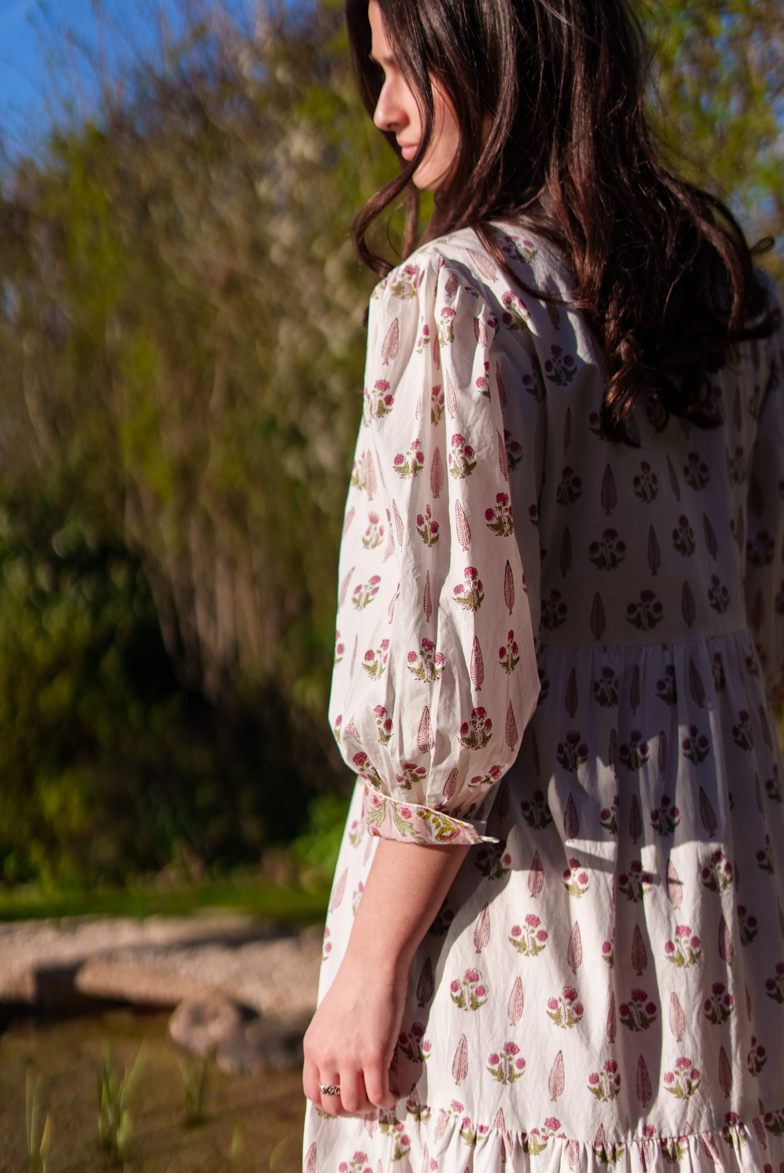 Soul Of Sita Lalita Cream Woodblock Print Maxi Dress 100% Cotton, Side Pockets And Border - Image 6
