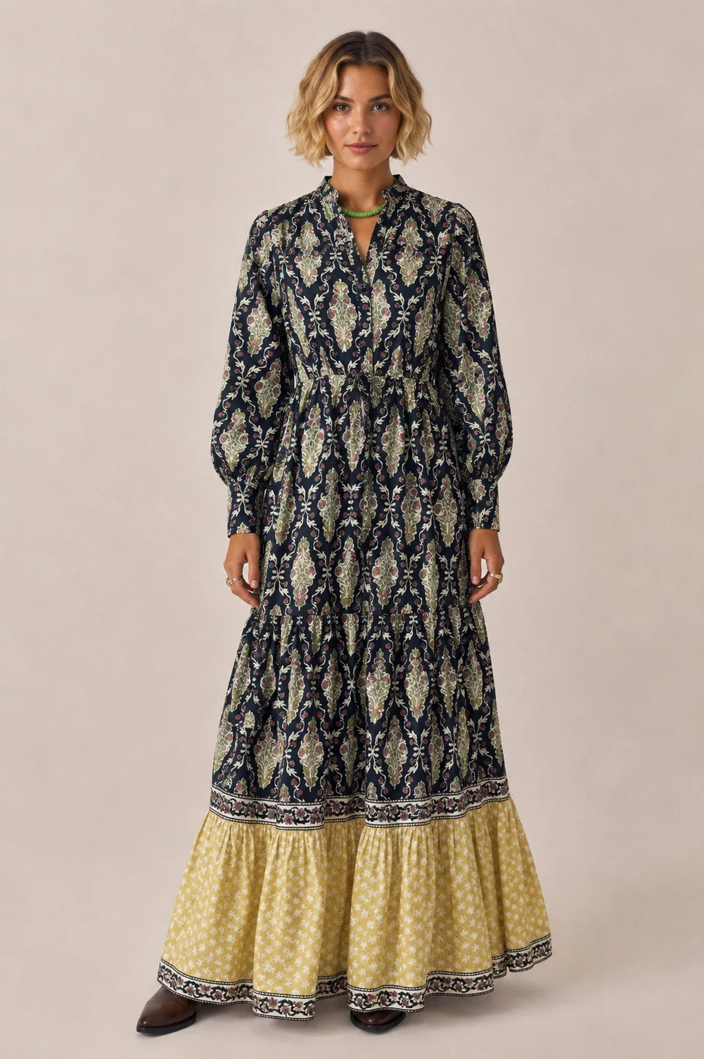 Soul Of Sita Lalita Ink Maxi Woodblock Print Dress, 100% Cotton