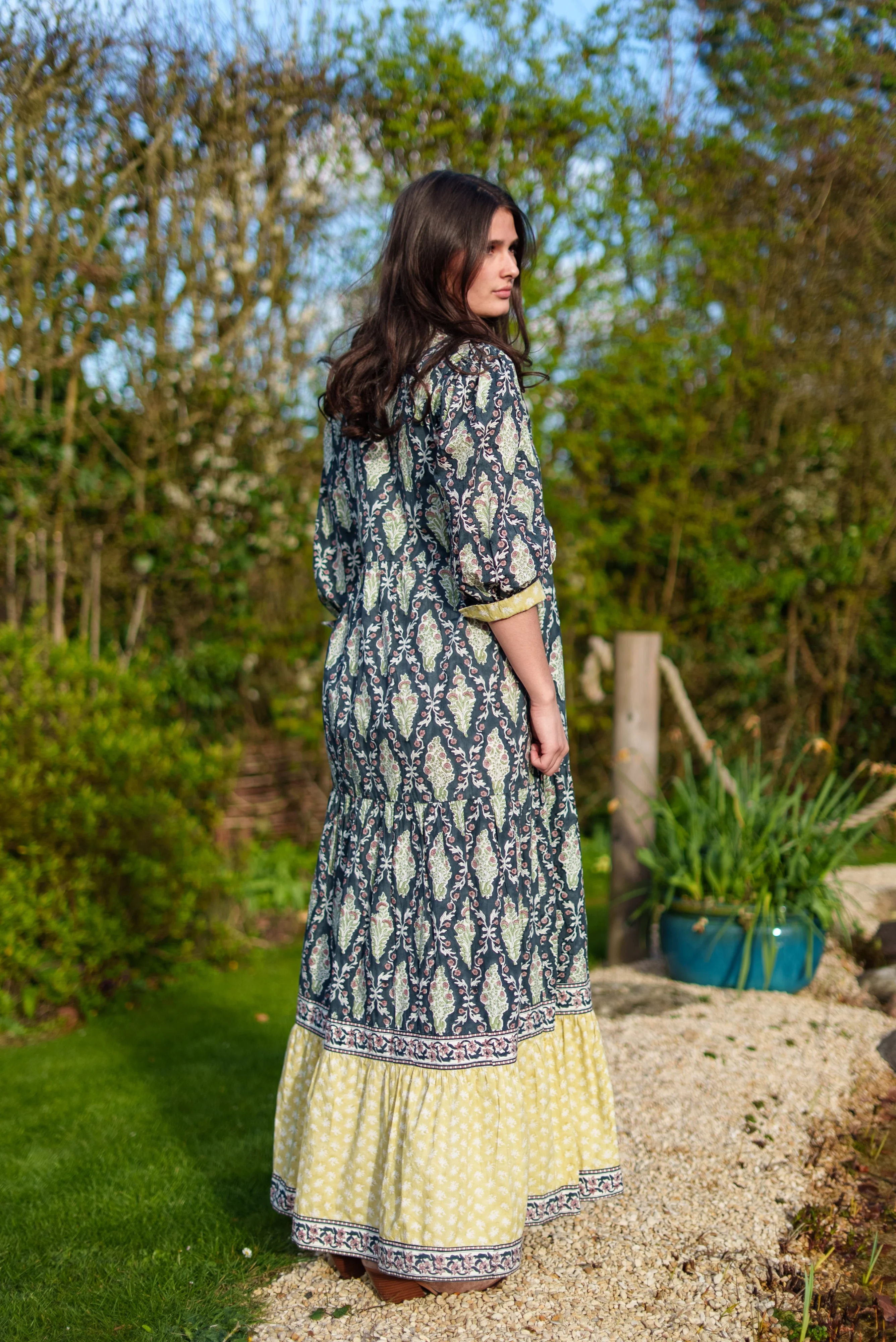 Soul Of Sita Lalita Ink Maxi Woodblock Print Dress, 100% Cotton - Image 11