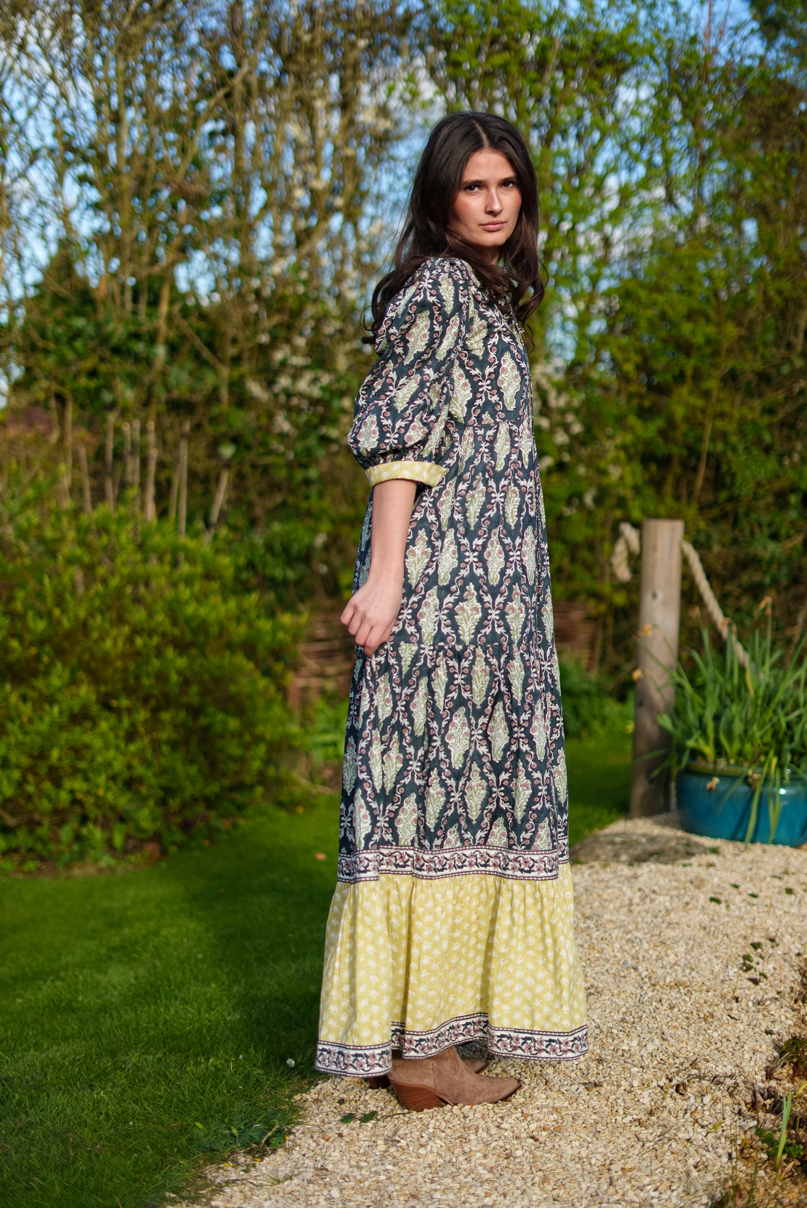 Soul Of Sita Lalita Ink Maxi Woodblock Print Dress, 100% Cotton - Image 13