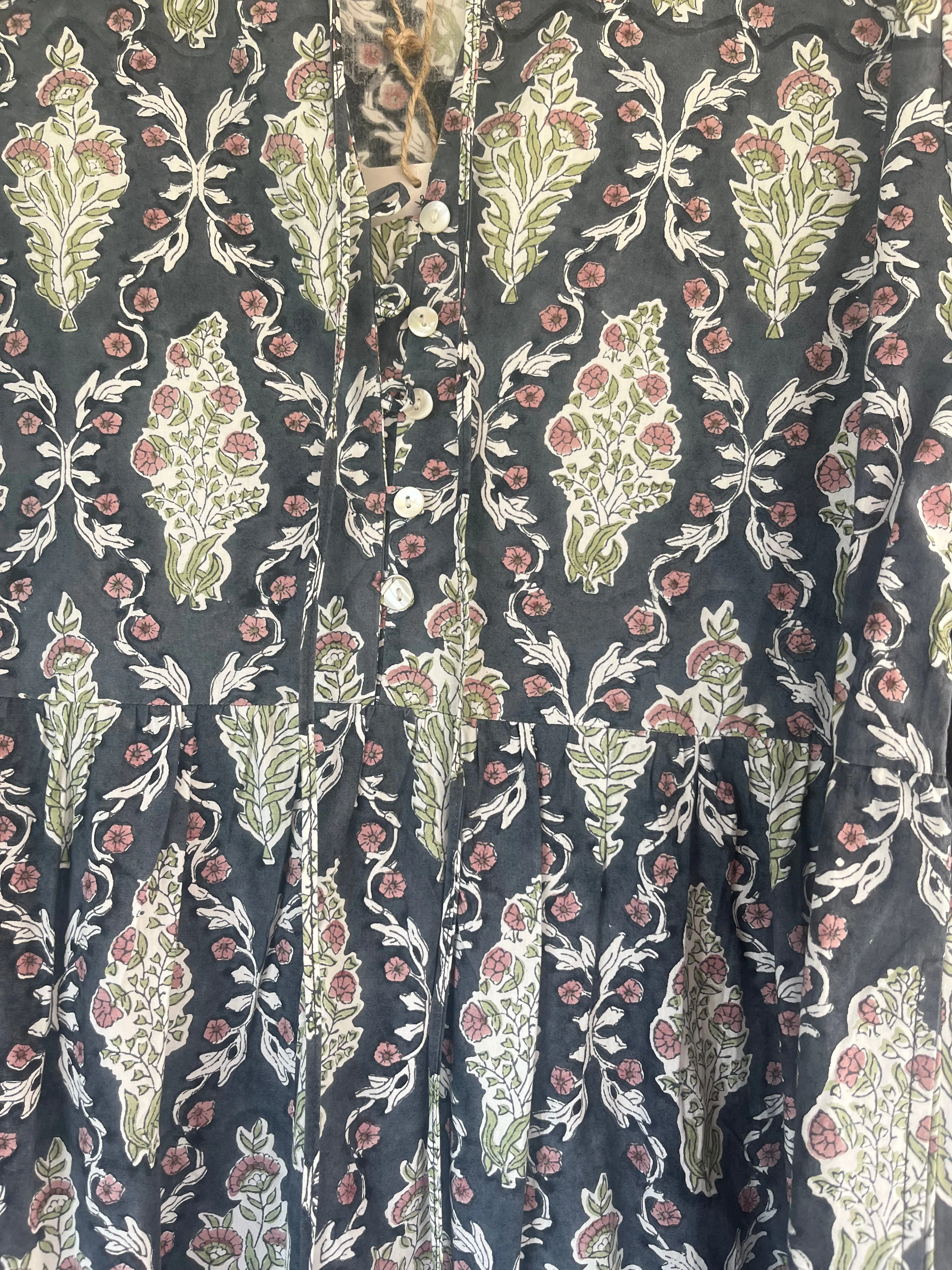 Soul Of Sita Lalita Ink Maxi Woodblock Print Dress, 100% Cotton - Image 7