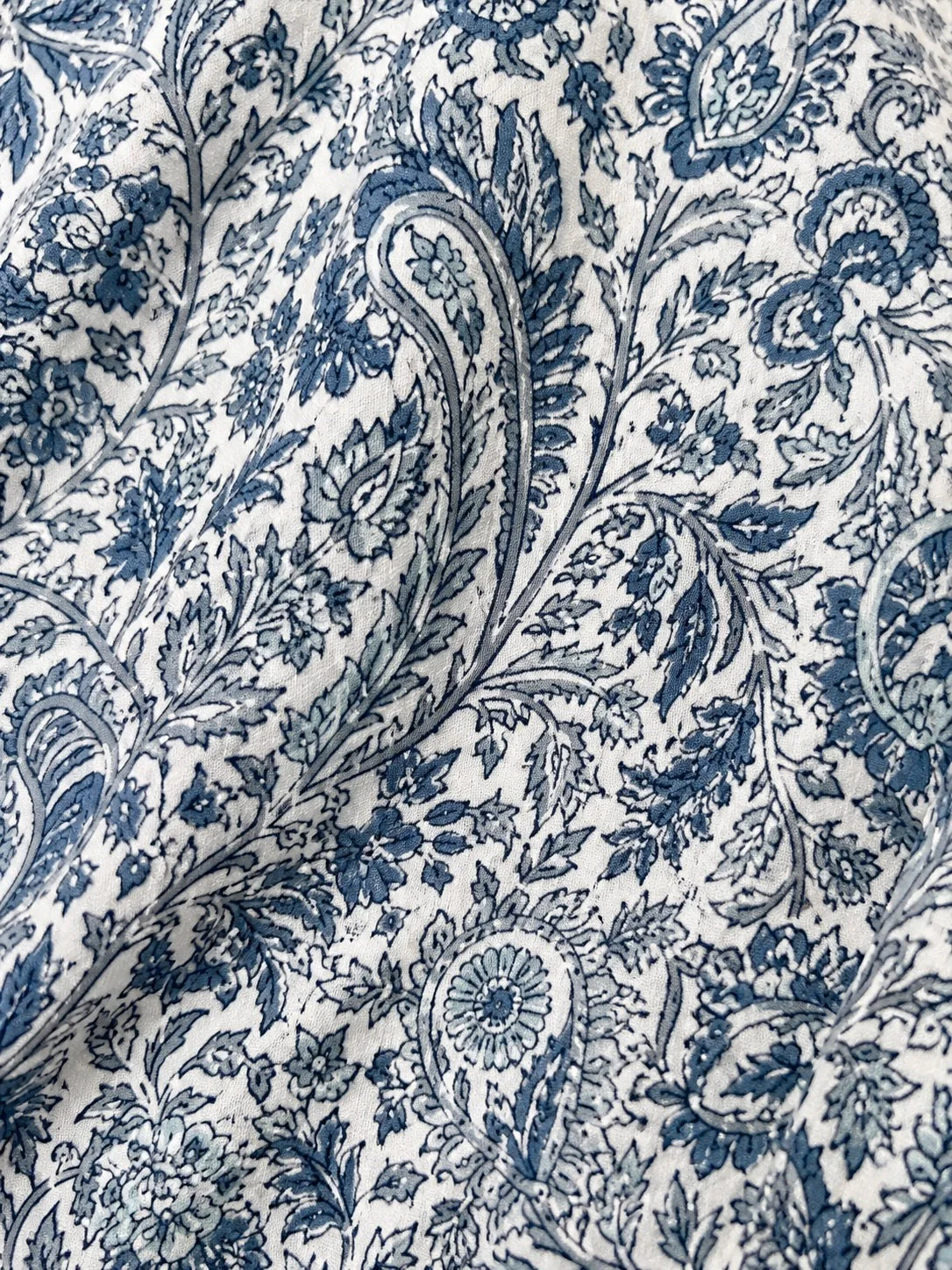 Soul Of Sita Liberty Woodblock Printed Frill Sleeve Blouse In Blue Paisley Floral - Image 4