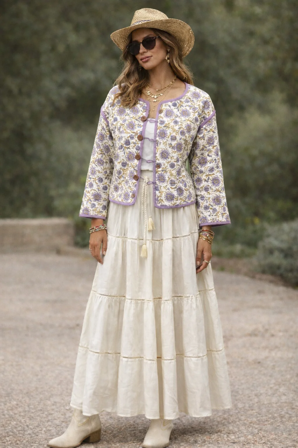 Soul Of Sita Peony Woodblock Print Cotton Jacket - Reversible - Image 6