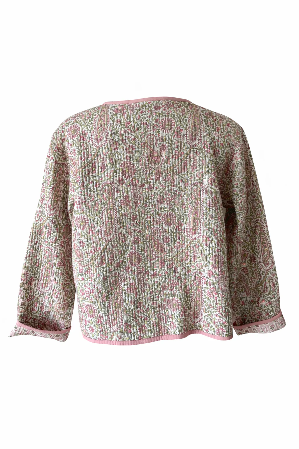 Soul Of Sita Pink/Green Floral Wood Block Printed Reversible Jacket With Wooden Buttons, 100% Cotton, Hand Printed By Amazingly Talented Artisans In Jaipur. - Image 15