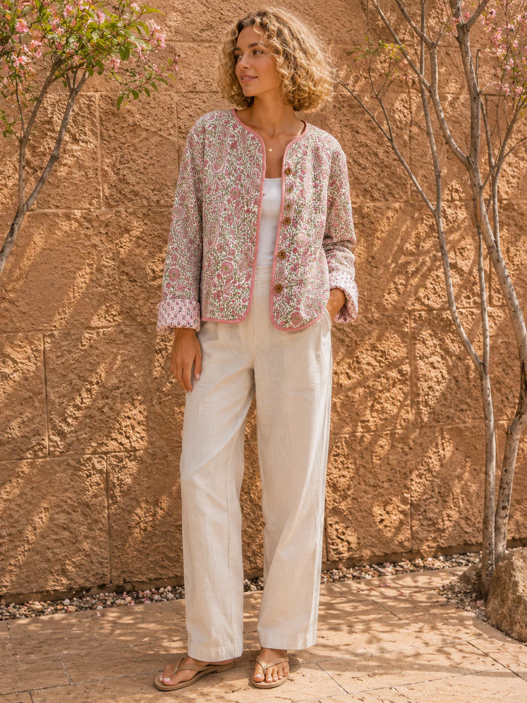 Soul Of Sita Pink/Green Floral Wood Block Printed Reversible Jacket With Wooden Buttons, 100% Cotton, Hand Printed By Amazingly Talented Artisans In Jaipur. - Image 19
