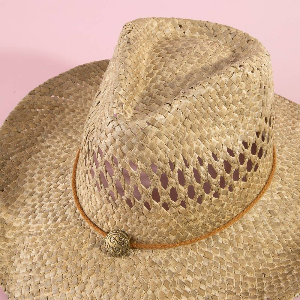 Soul Of Sita Straw Basket Rope Strap Western Cowboy Hat: Natural - Image 3