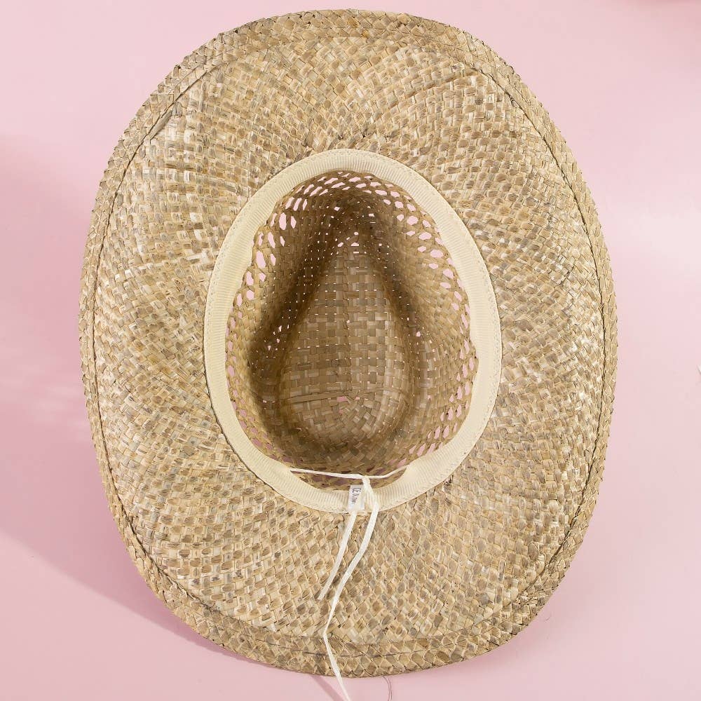 Soul Of Sita Straw Basket Rope Strap Western Cowboy Hat: Natural - Image 4