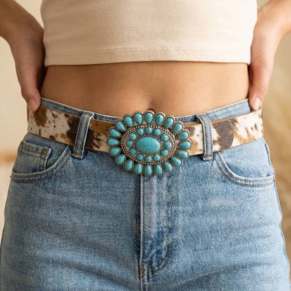 Soul Of Sita Western Concho Turquoise Stone Buckle Belt: Dco - Image 3