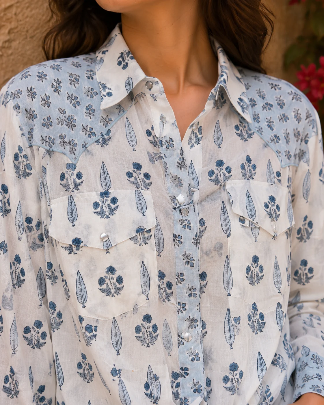 Soul Of Sita Western Style Woodblock Printed Cotton Voile Shirt - Image 3