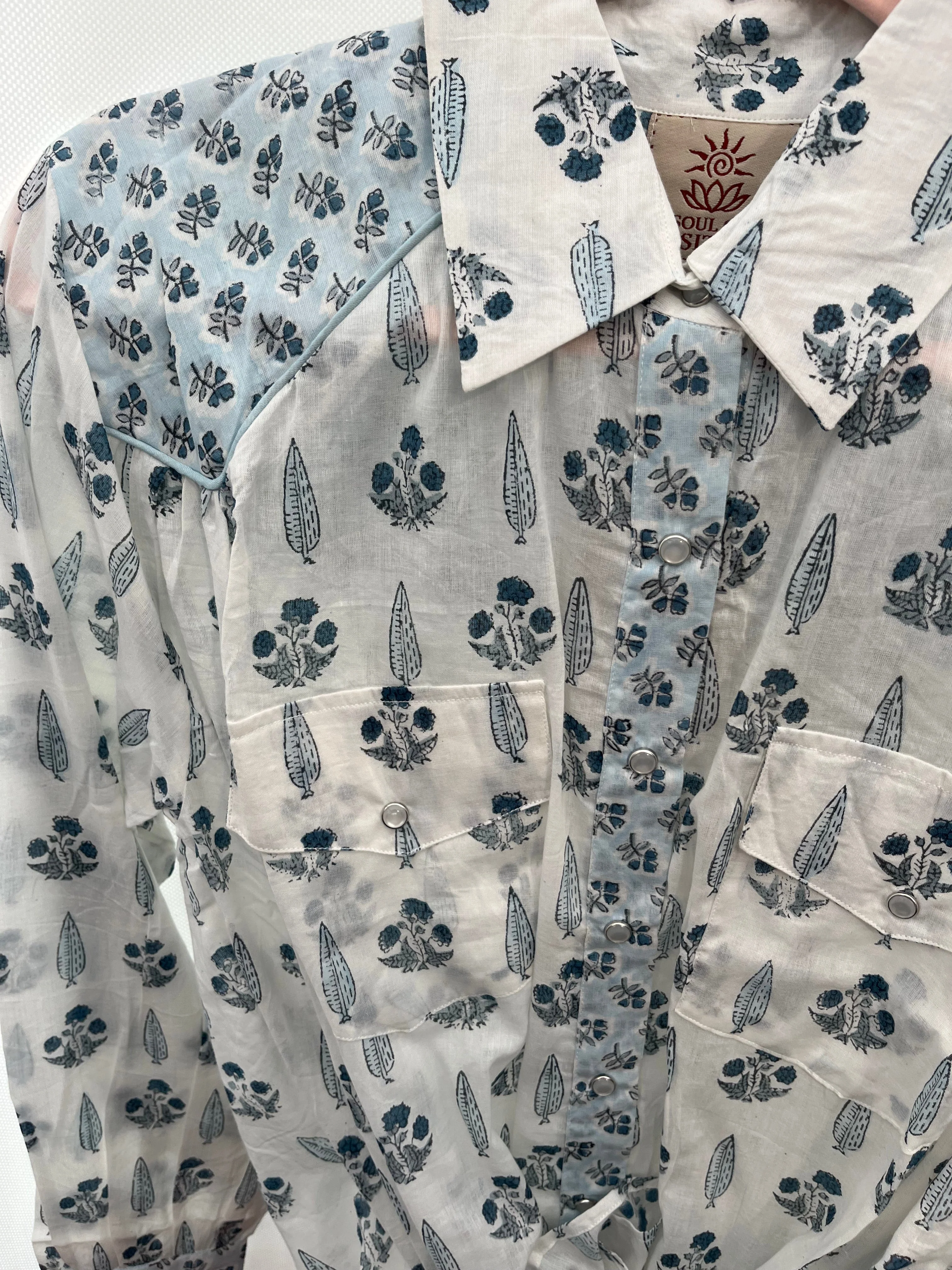 Soul Of Sita Western Style Woodblock Printed Cotton Voile Shirt - Image 4