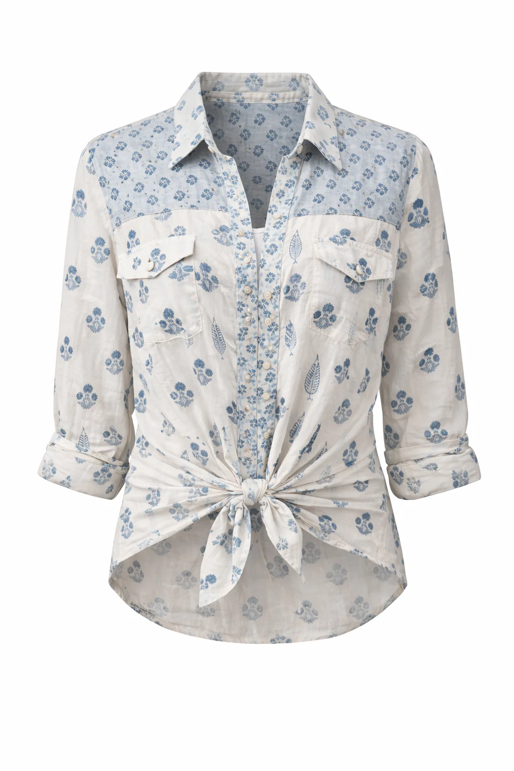 Soul Of Sita Western Style Woodblock Printed Cotton Voile Shirt - Image 6