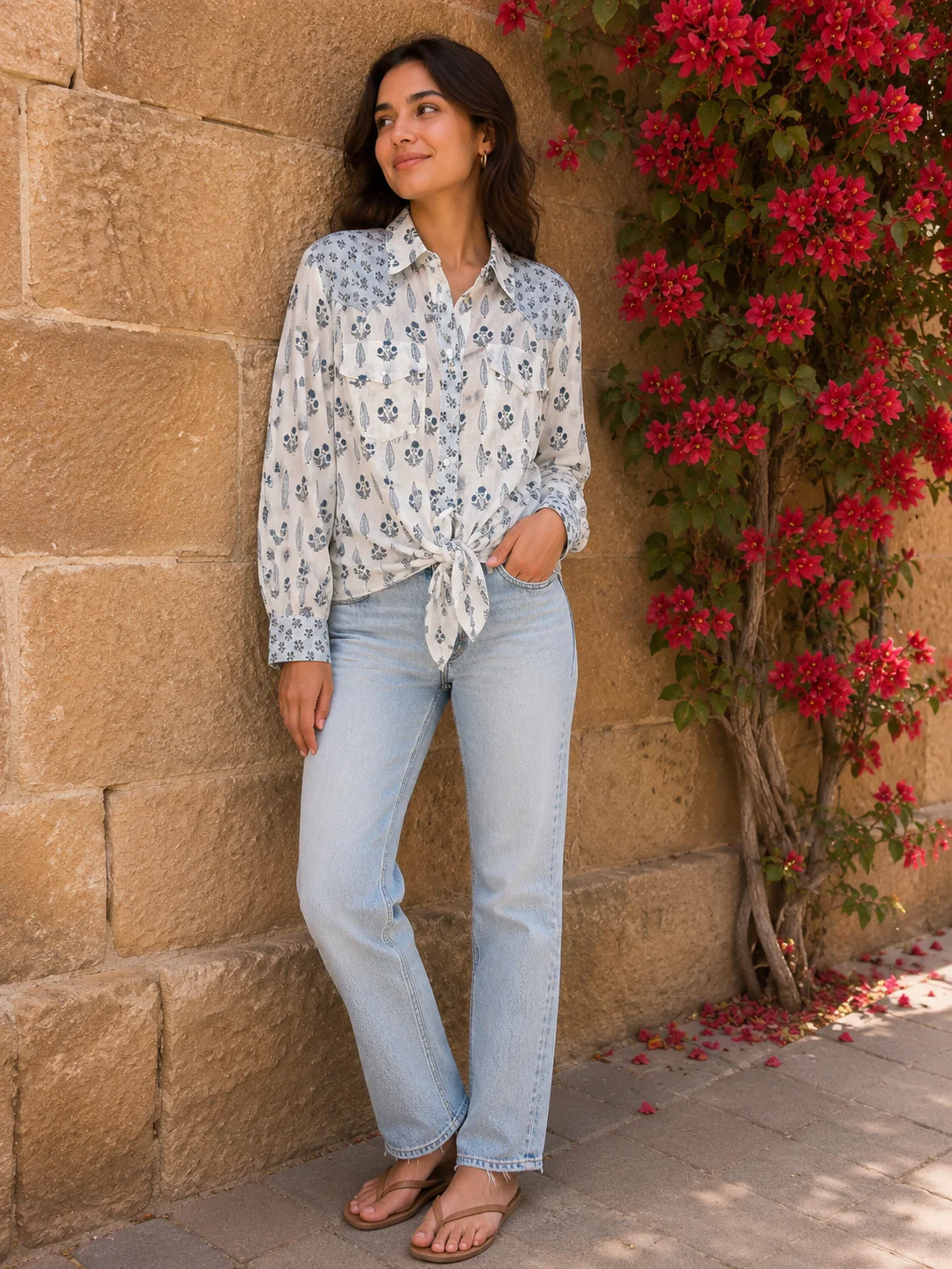 Soul Of Sita Western Style Woodblock Printed Cotton Voile Shirt - Image 7
