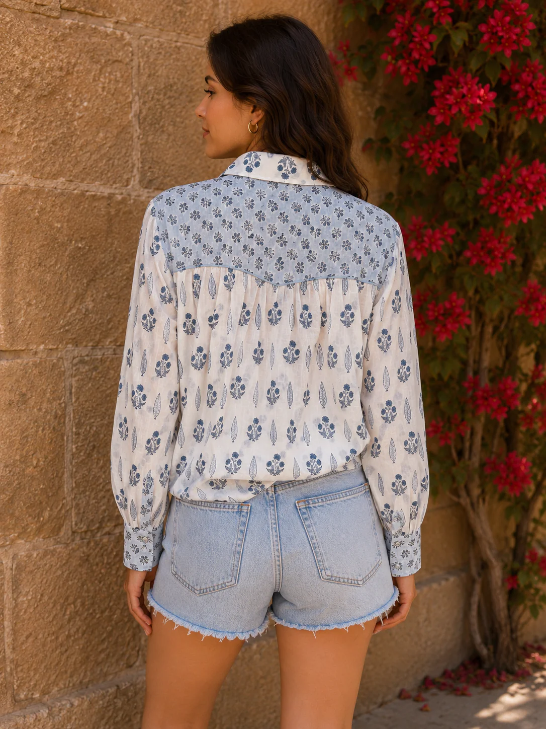 Soul Of Sita Western Style Woodblock Printed Cotton Voile Shirt - Image 9
