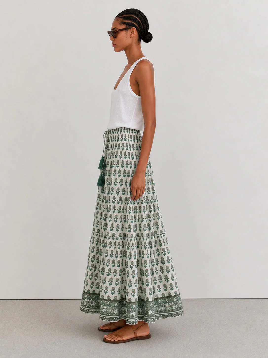 Soul Of Sita Woodblock Printed Cotton Voile Maxi Skirt With Border Print. - Image 3