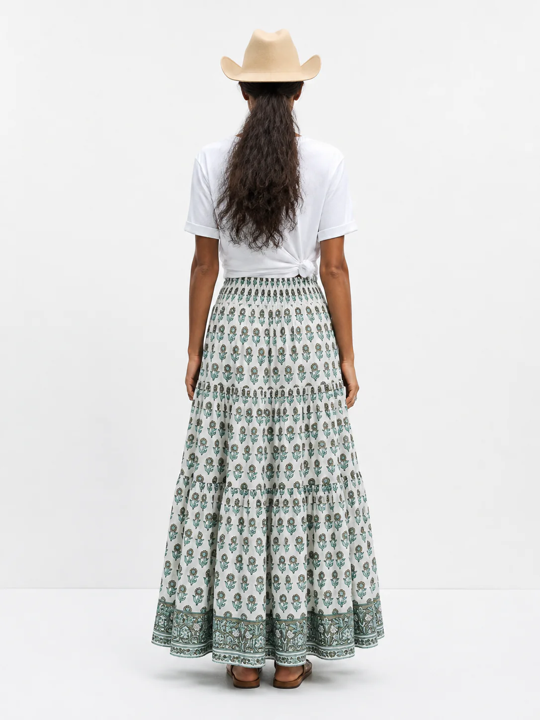 Soul Of Sita Woodblock Printed Cotton Voile Maxi Skirt With Border Print. - Image 6