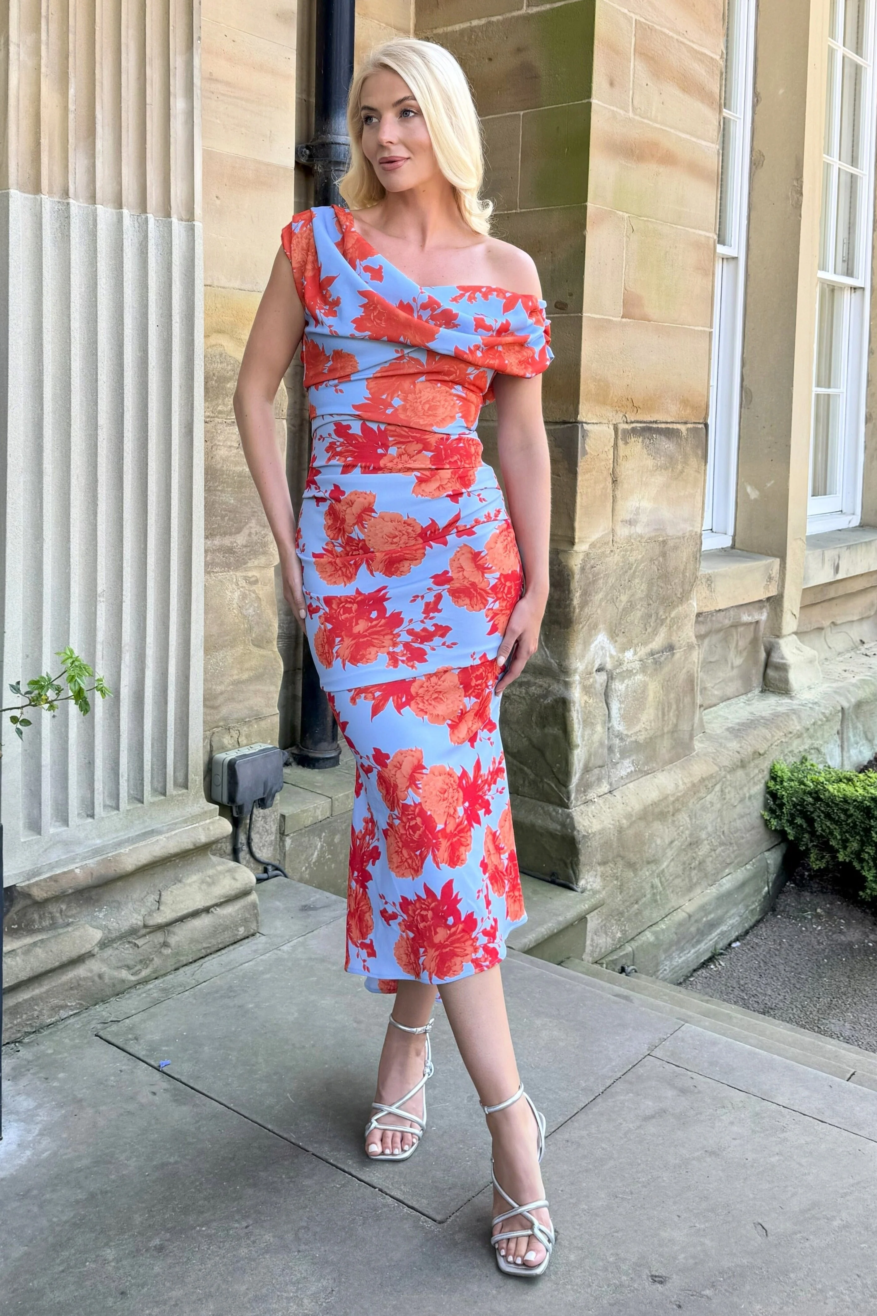 Atom Label Powder Blue & Orange Floral D3 Ss26 Mercury Midi Dress - Image 4