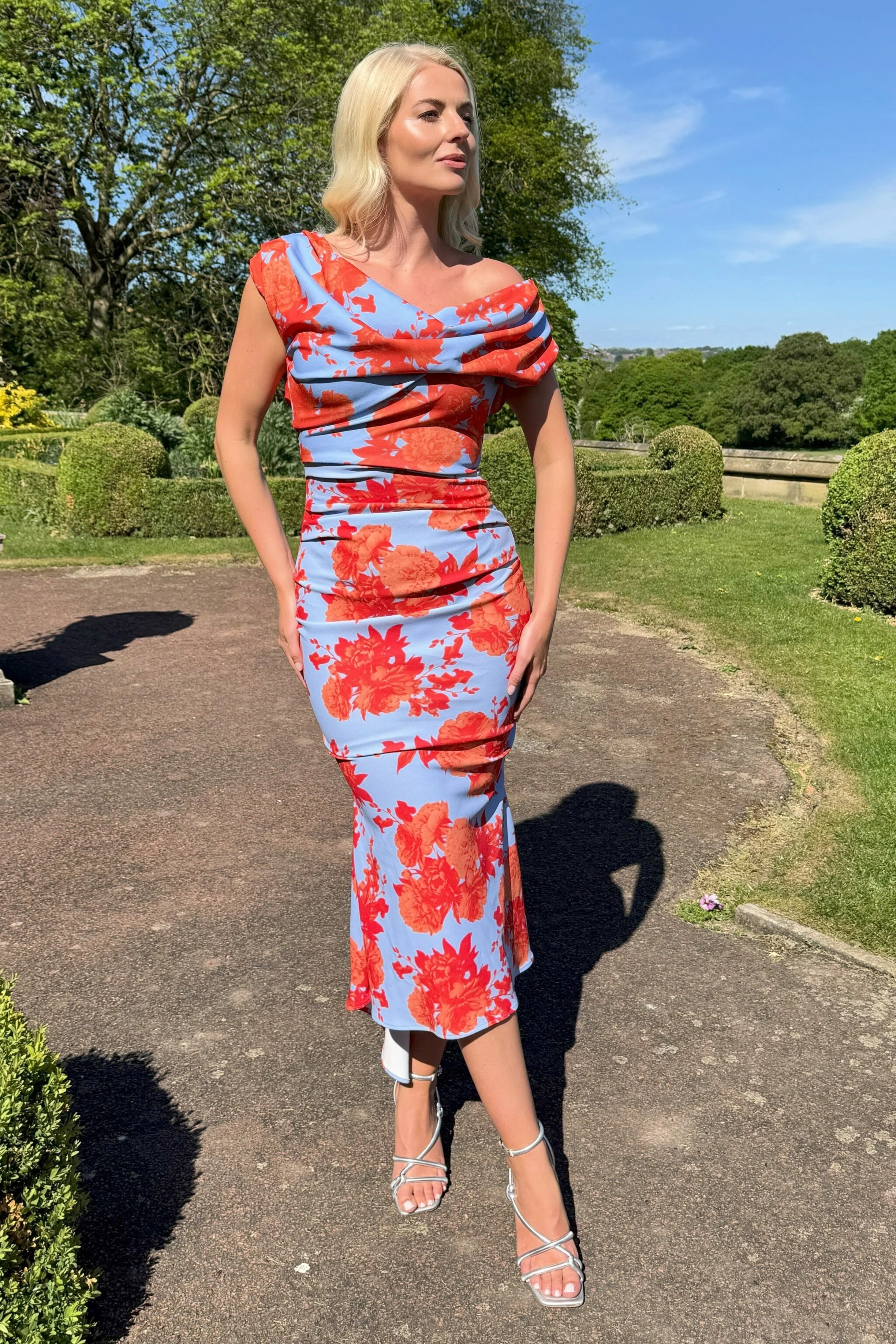 Atom Label Powder Blue & Orange Floral D3 Ss26 Mercury Midi Dress - Image 6