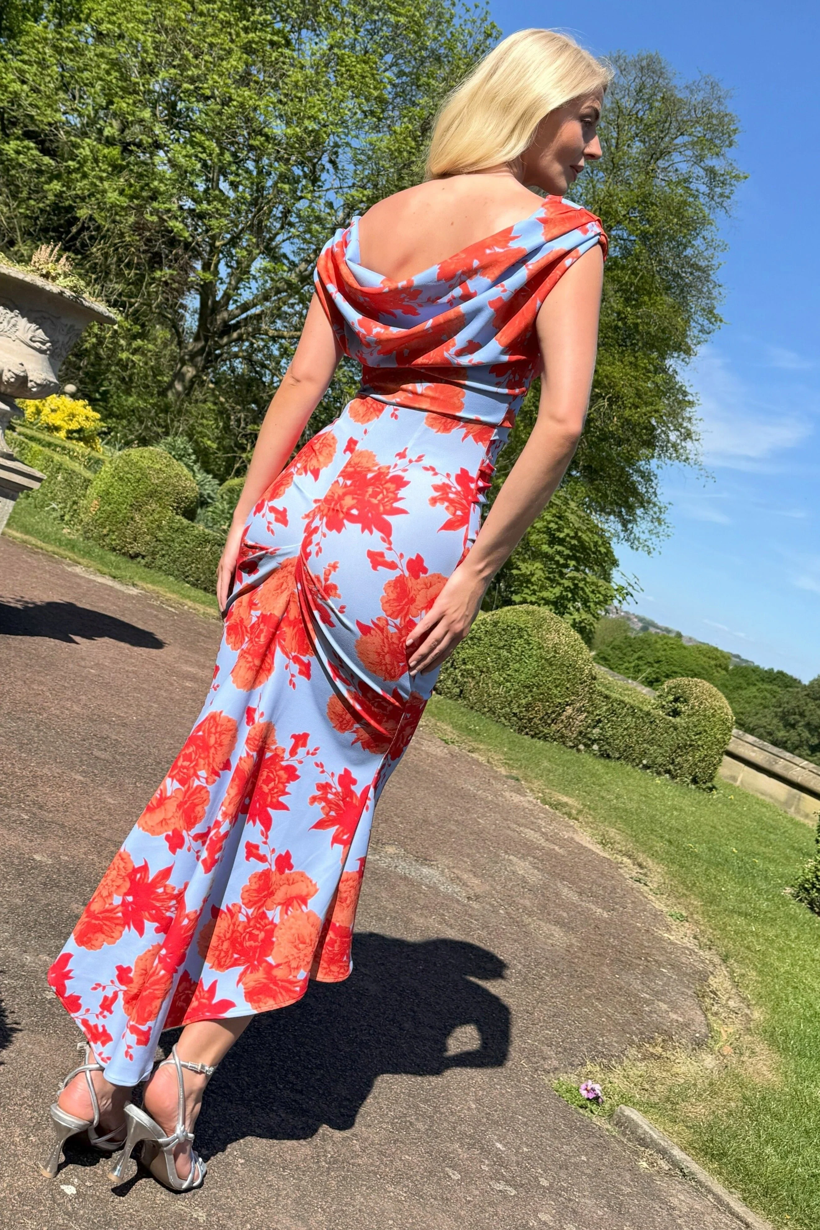 Atom Label Powder Blue & Orange Floral D3 Ss26 Mercury Midi Dress - Image 7