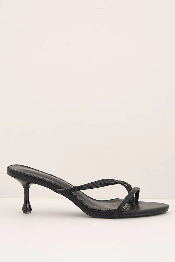 Miss Diva Black Sylvia Toepost Strappy Slip On Kitten Heel Mules - Image 6