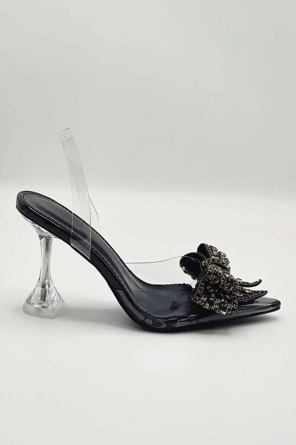 Tatiana Diamante Embellished Bow Detail Slingback Court Shoes in Black - Image 4