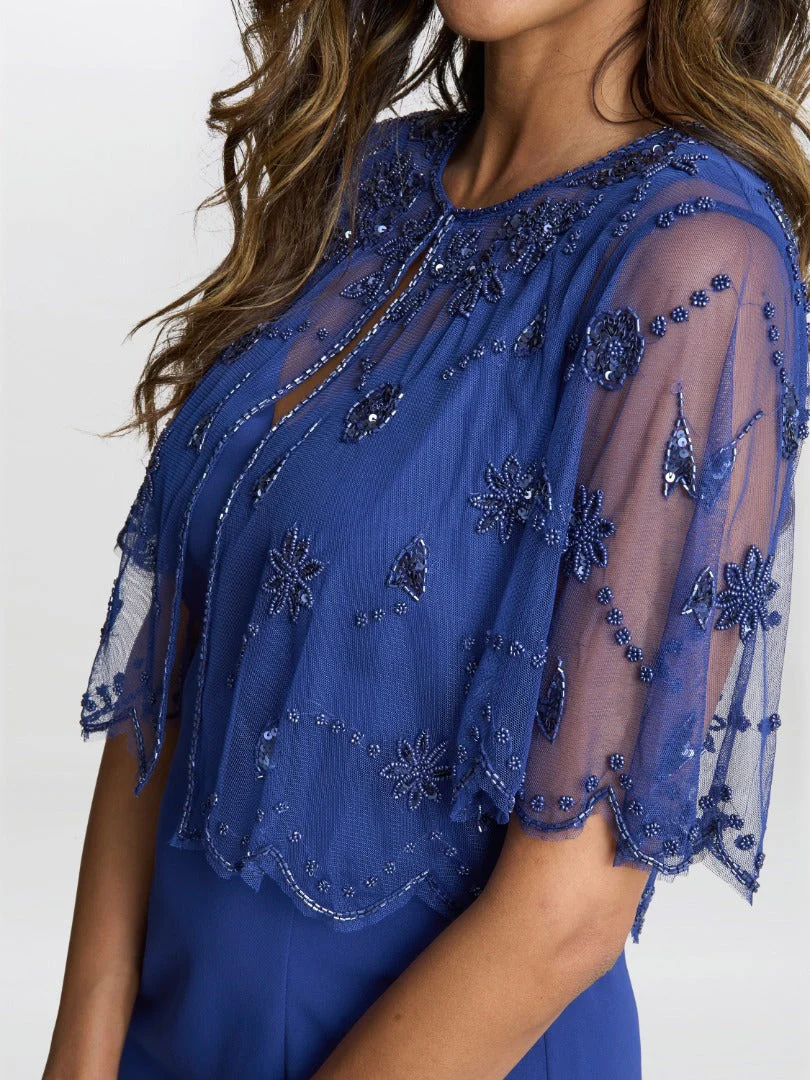 Gina Bacconi Theresa Beaded Bolero Jacket With Scallop Edge And Crepe Shift Dress - Image 3