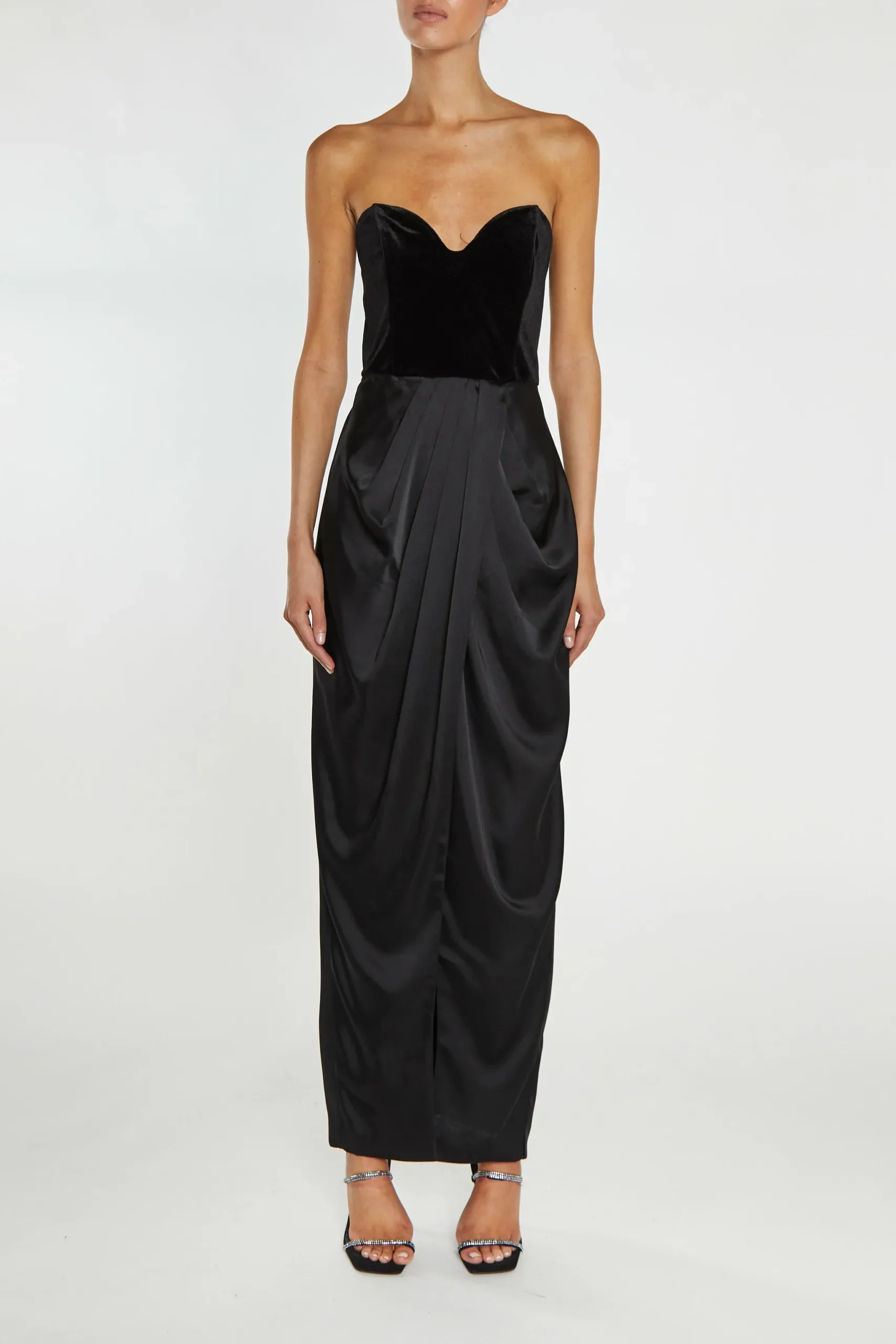 True Decadence Alexis Black Bandeau Draped Maxi Dress - Image 4