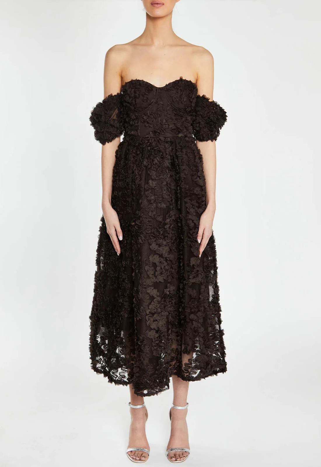 True Decadence Amelia Dark Chocolate Bardot Bust Cup Midi Dress