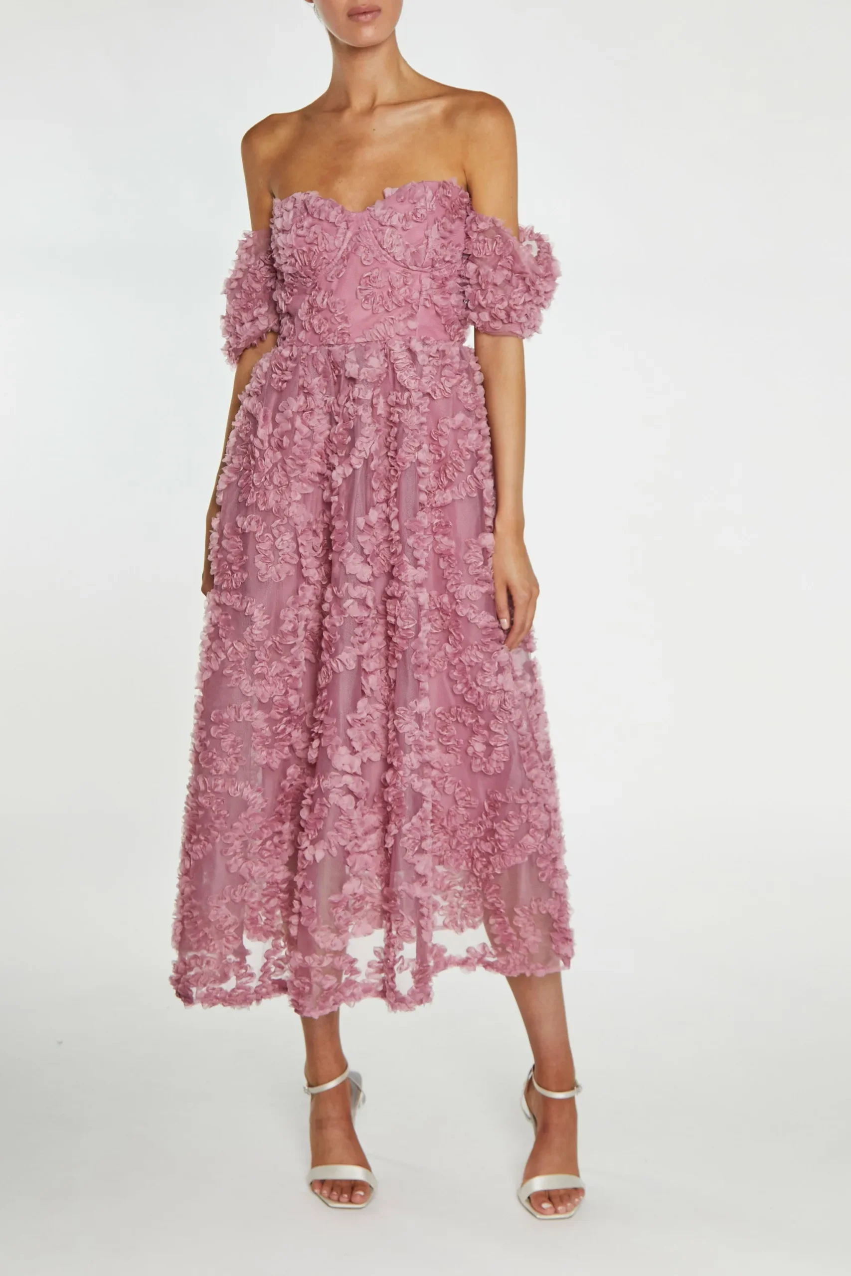 True Decadence Amelia Dusty Rose Bardot Bust Cup Midi Dress - Image 3