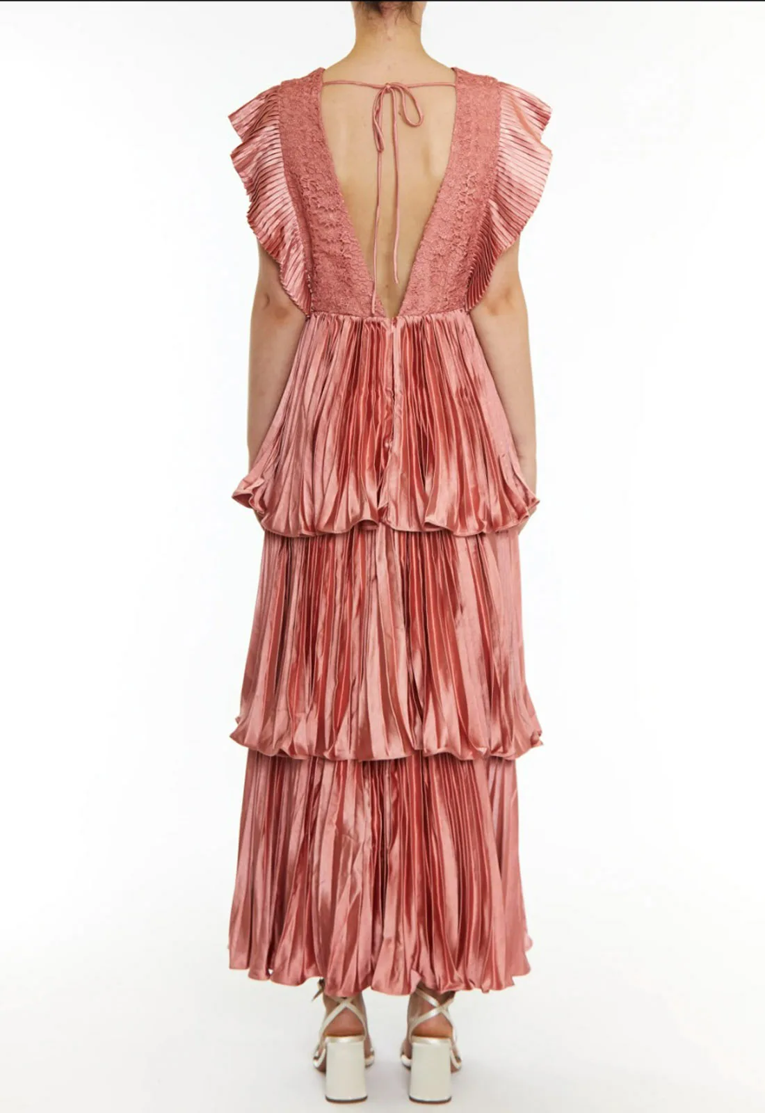 True Decadence Beatrice Dusty Peach Pleated Tiered Dress - Image 2
