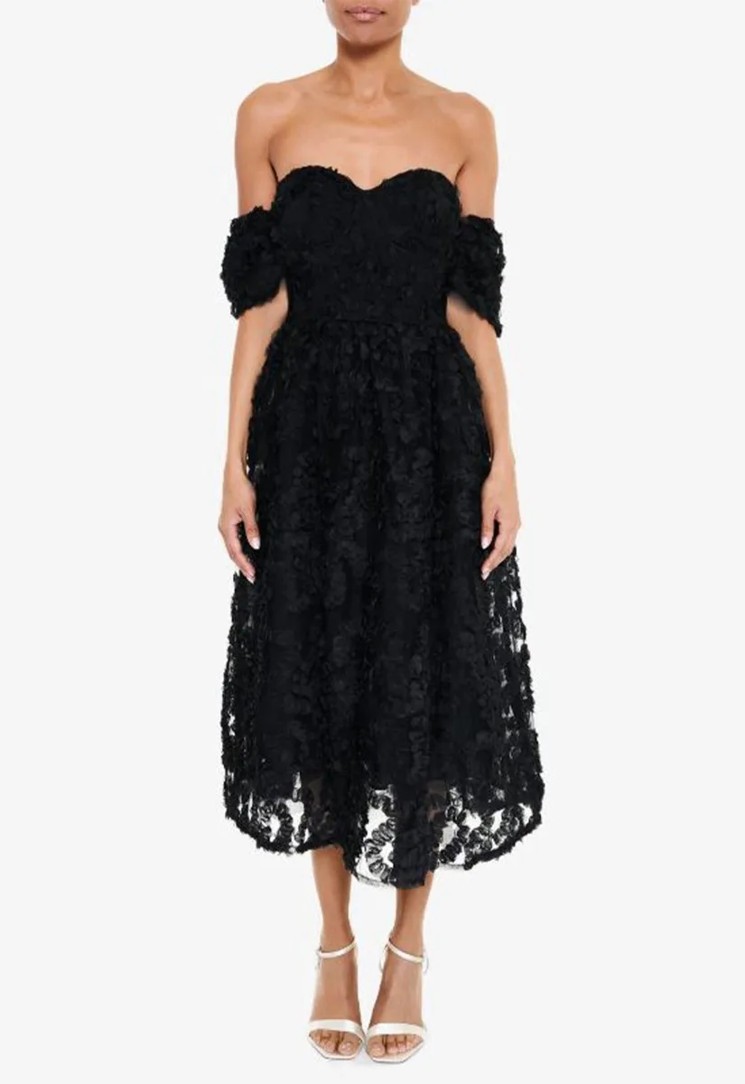 True Decadence Black 3D Floral Midi Dress - Image 3