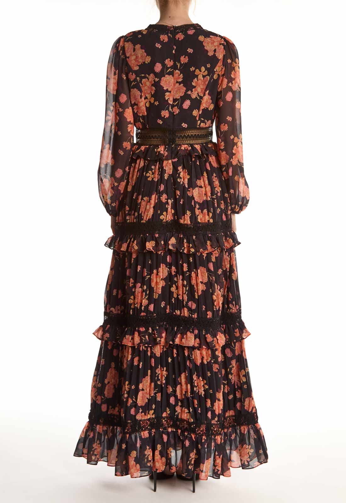 True Decadence Black Flower Chiffon V-neck Maxi Dress - Image 2