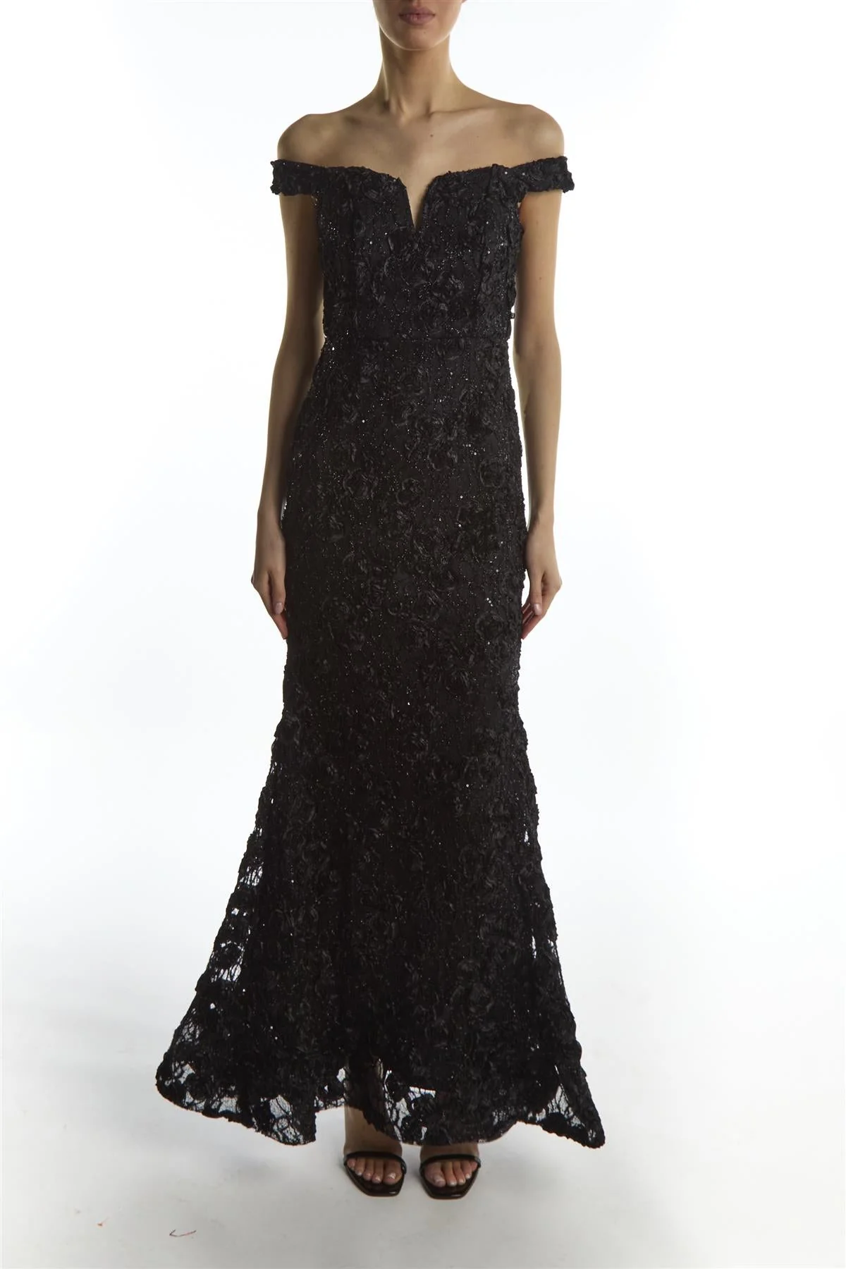 True Decadence Black Lace Bardot Maxi-Dress
